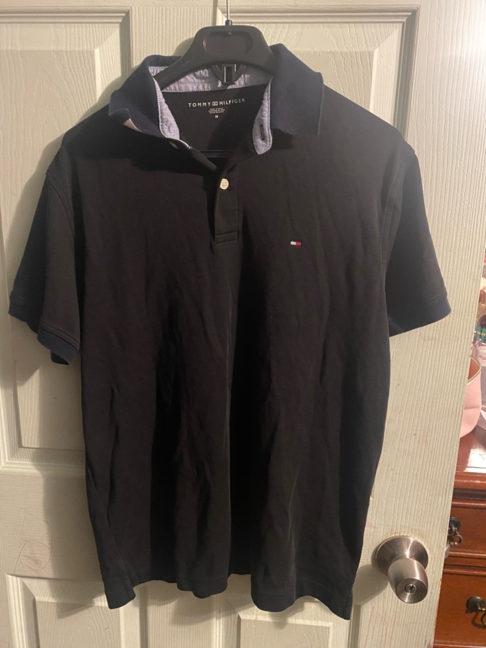 Tommy Hilfiger Black Short-Sleeve Polo with Contrast Collar